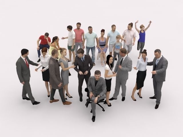 20x LOW POLY BUSINESS ELEGANT SUMMER CASUAL PEOPLE CROWDS Low-poly 3D model_1