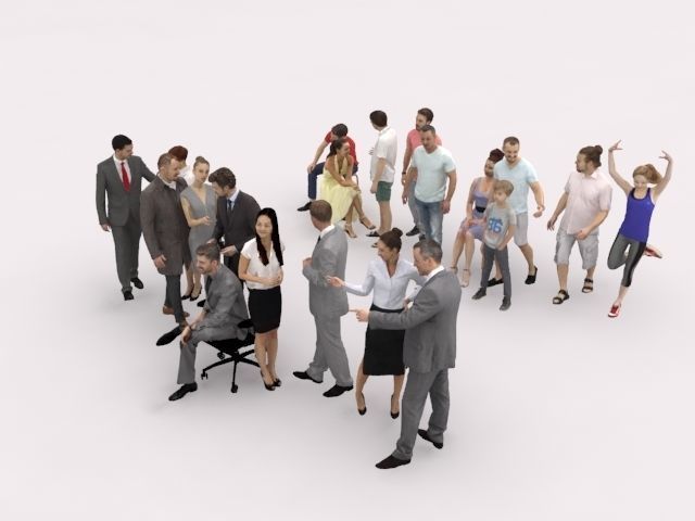 20x LOW POLY BUSINESS ELEGANT SUMMER CASUAL PEOPLE CROWDS Low-poly 3D model_3