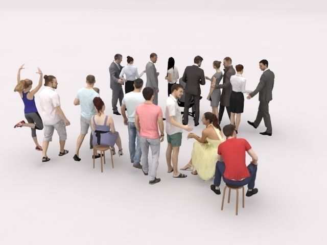 20x LOW POLY BUSINESS ELEGANT SUMMER CASUAL PEOPLE CROWDS Low-poly 3D model_10