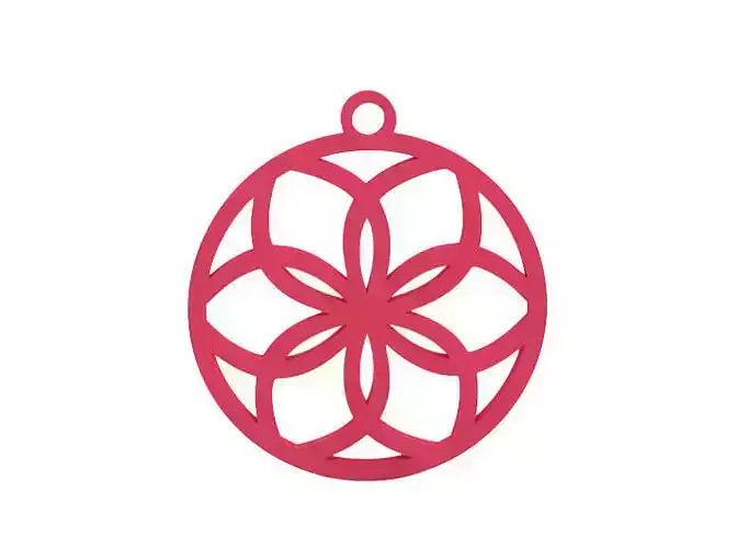 Earring circular pendant with flower in center