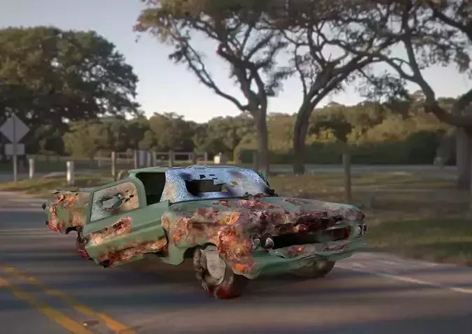  green classic smashed car 3d model 3D model