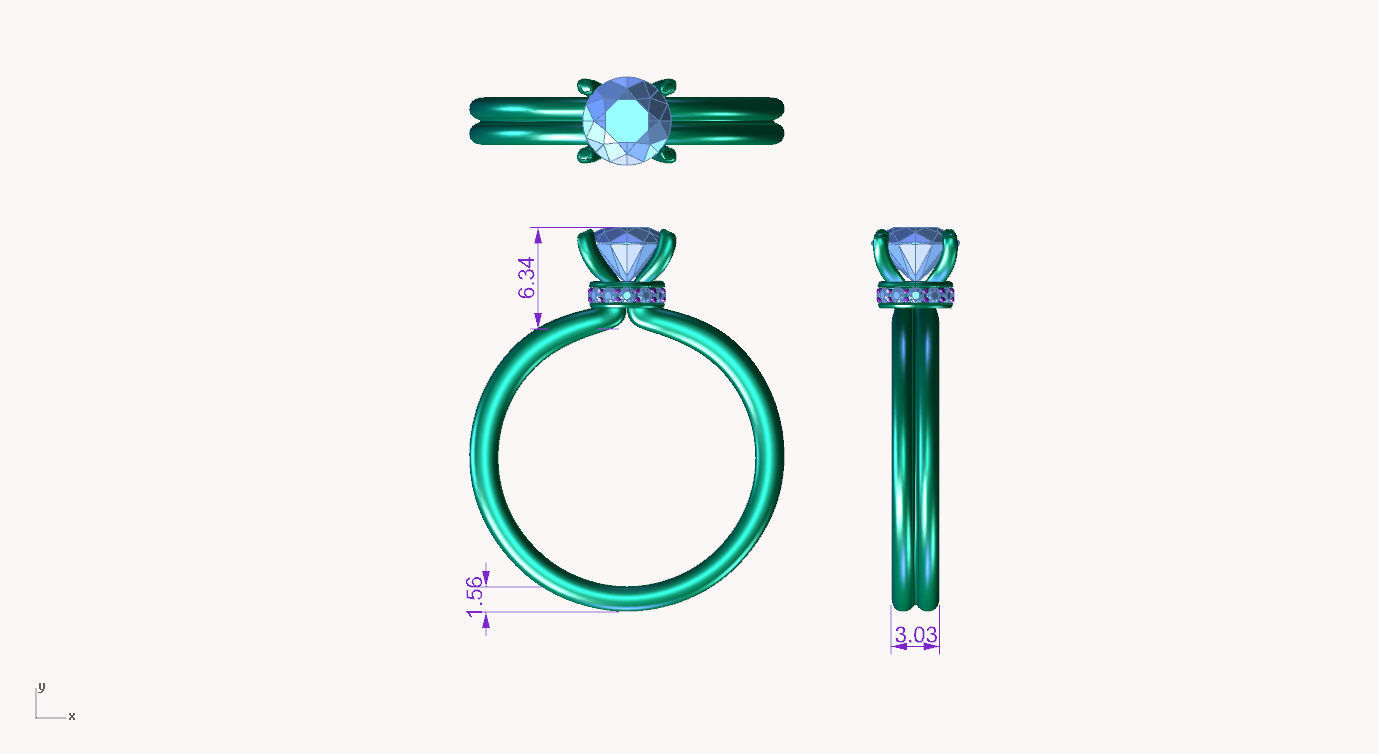 aj-05 solitaire diamond engagement ring gold 3D print model_3