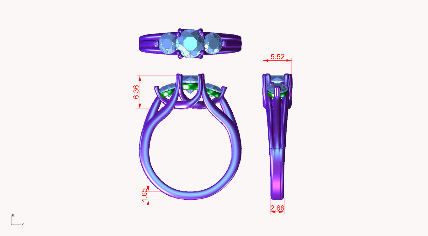 aj-06 three stone diamond engagement ring 3D print model_4