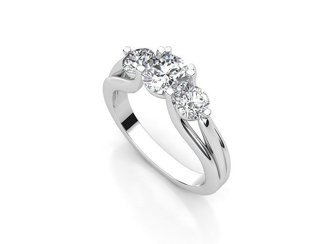 aj-06 three stone diamond engagement ring 3D print model