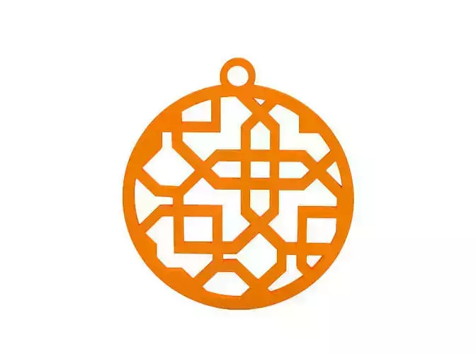 Earring orange ornament with geometric design