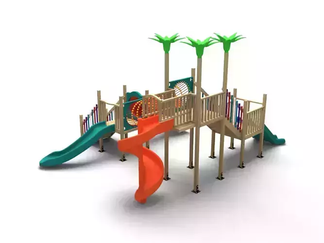 High Detailed  Wooden  PlayGround Kindergarten Set 3D model