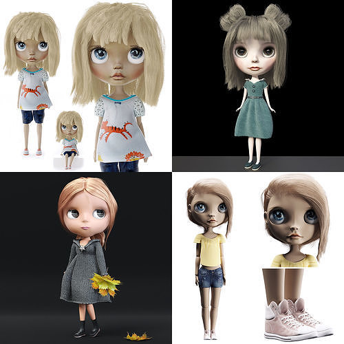 Blythe Dolls Set Low-poly 3D model