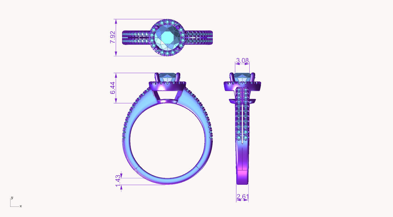 aj-011 halo diamond engagement ring 3D print model_4