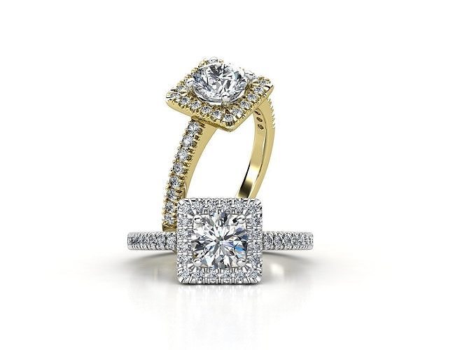 aj-013 diamond engagement ring gold and gold 3D print model