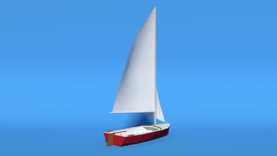 Low Poly Cartoon Javelin Dinghy Sailboat Low-poly 3D model_5