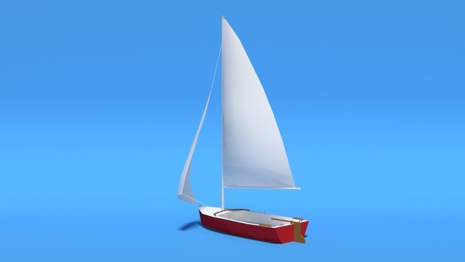 Low Poly Cartoon Javelin Dinghy Sailboat Low-poly 3D model_7