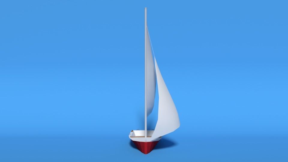 Low Poly Cartoon Javelin Dinghy Sailboat Low-poly 3D model_2