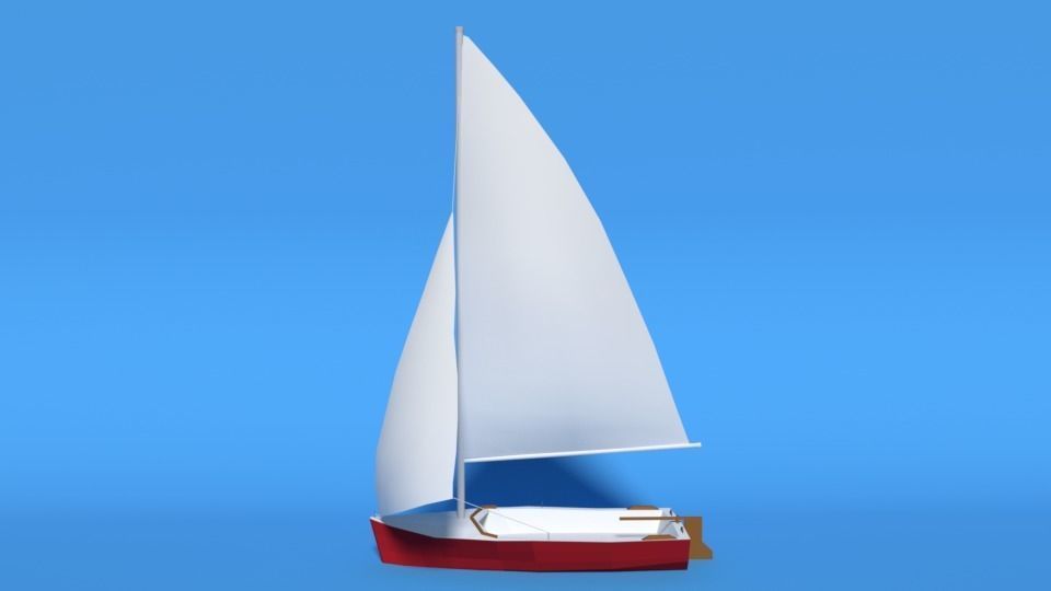 Low Poly Cartoon Javelin Dinghy Sailboat Low-poly 3D model_1