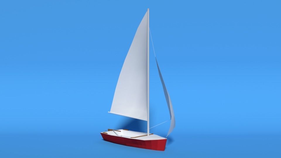 Low Poly Cartoon Javelin Dinghy Sailboat Low-poly 3D model_3
