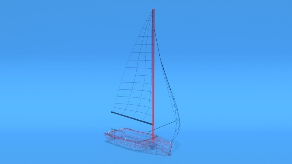 Low Poly Cartoon Javelin Dinghy Sailboat Low-poly 3D model_14