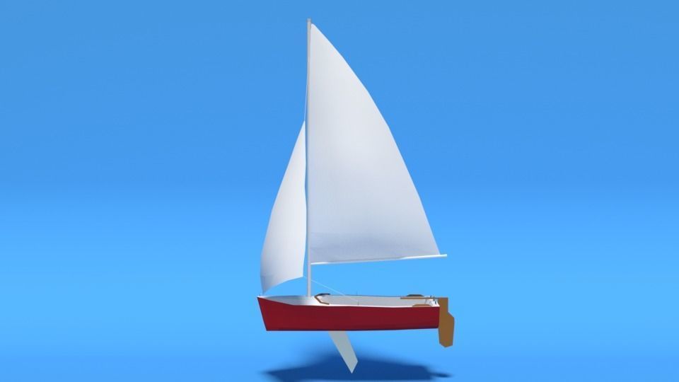 Low Poly Cartoon Javelin Dinghy Sailboat Low-poly 3D model_10