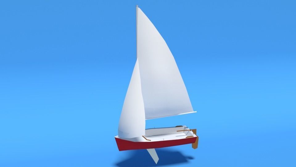 Low Poly Cartoon Javelin Dinghy Sailboat Low-poly 3D model_9