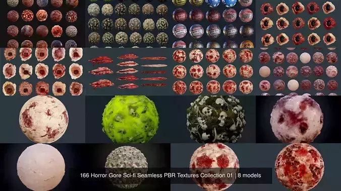 166 Horror Gore Sci-fi Seamless PBR Textures Collection 01 Texture