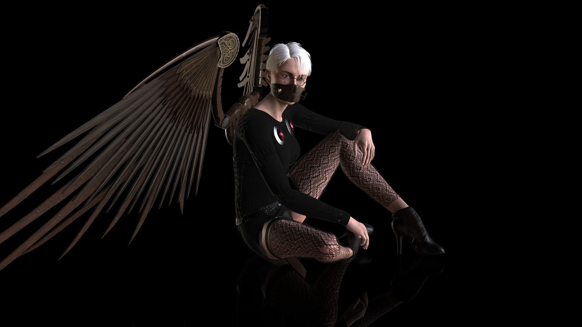 Steampunk Aviator Low-poly 3D model_9