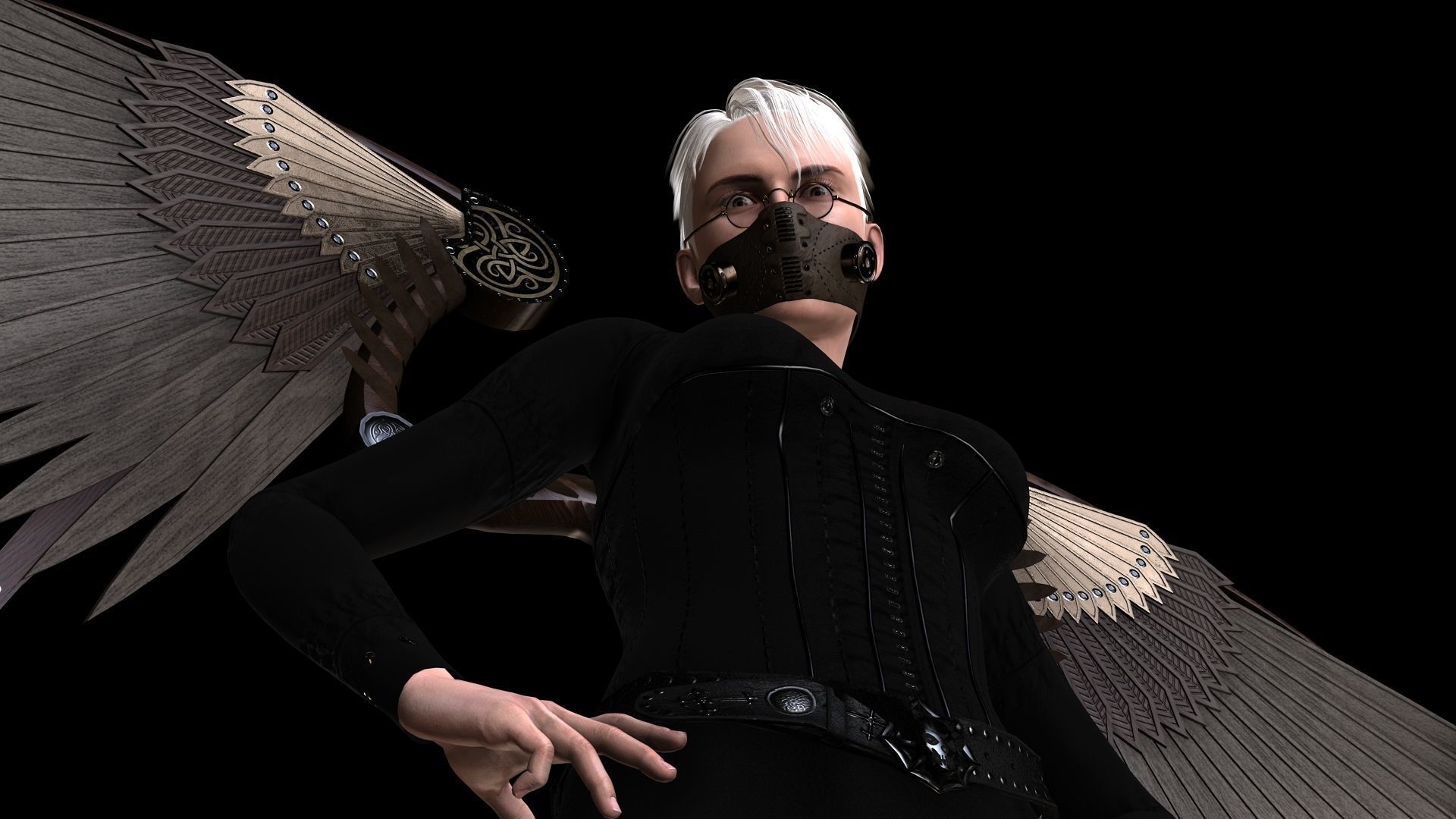 Steampunk Aviator Low-poly 3D model_4