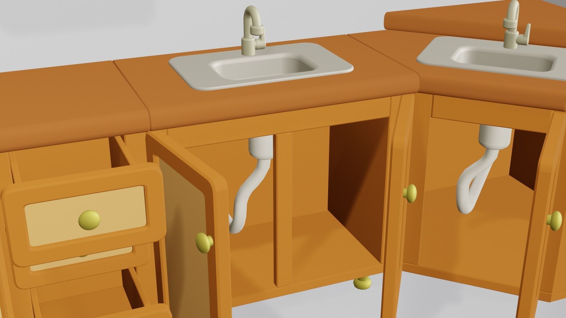 Cartoon modular kitchen Low-poly 3D model_3