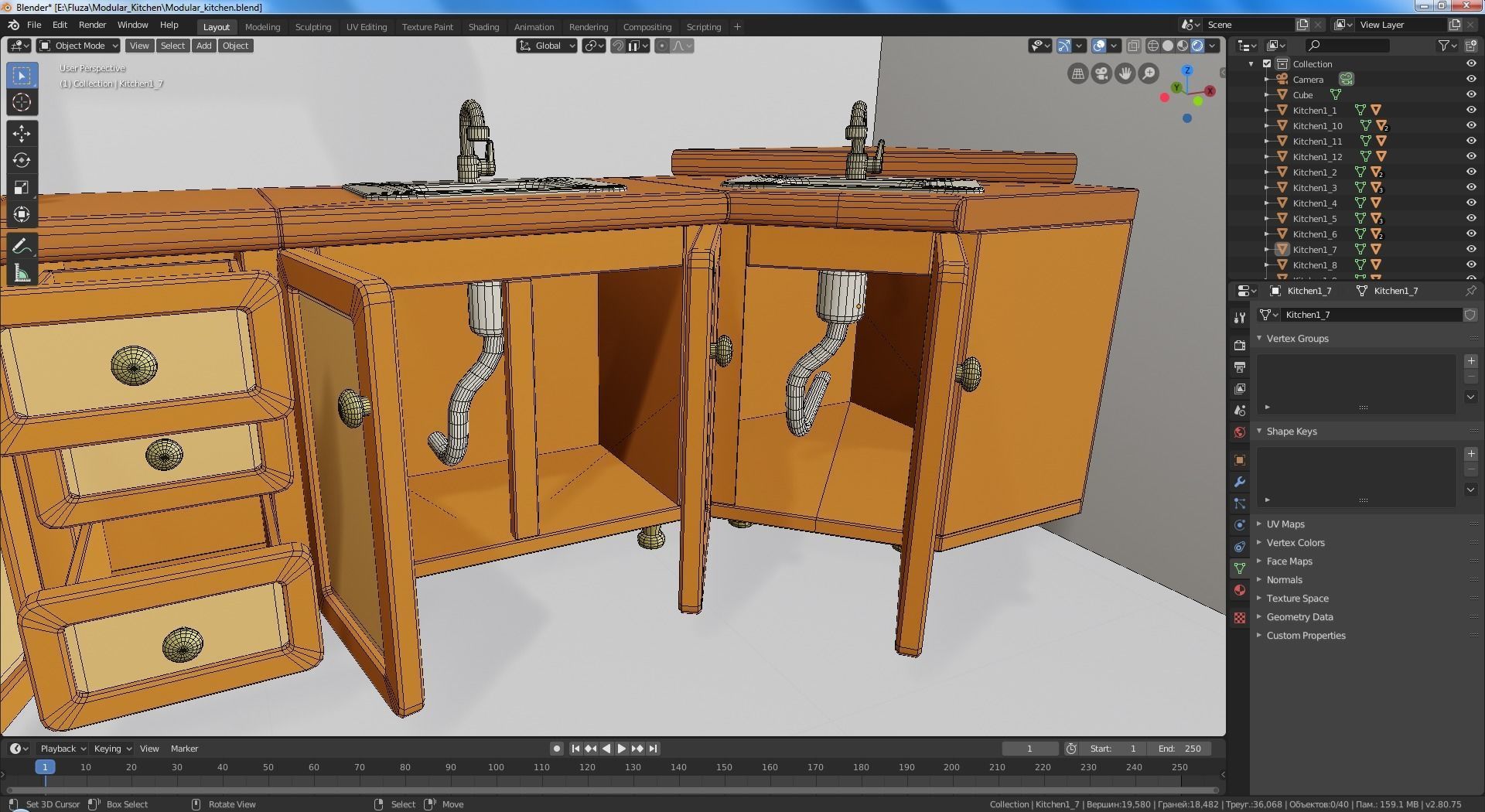 Cartoon modular kitchen Low-poly 3D model_9