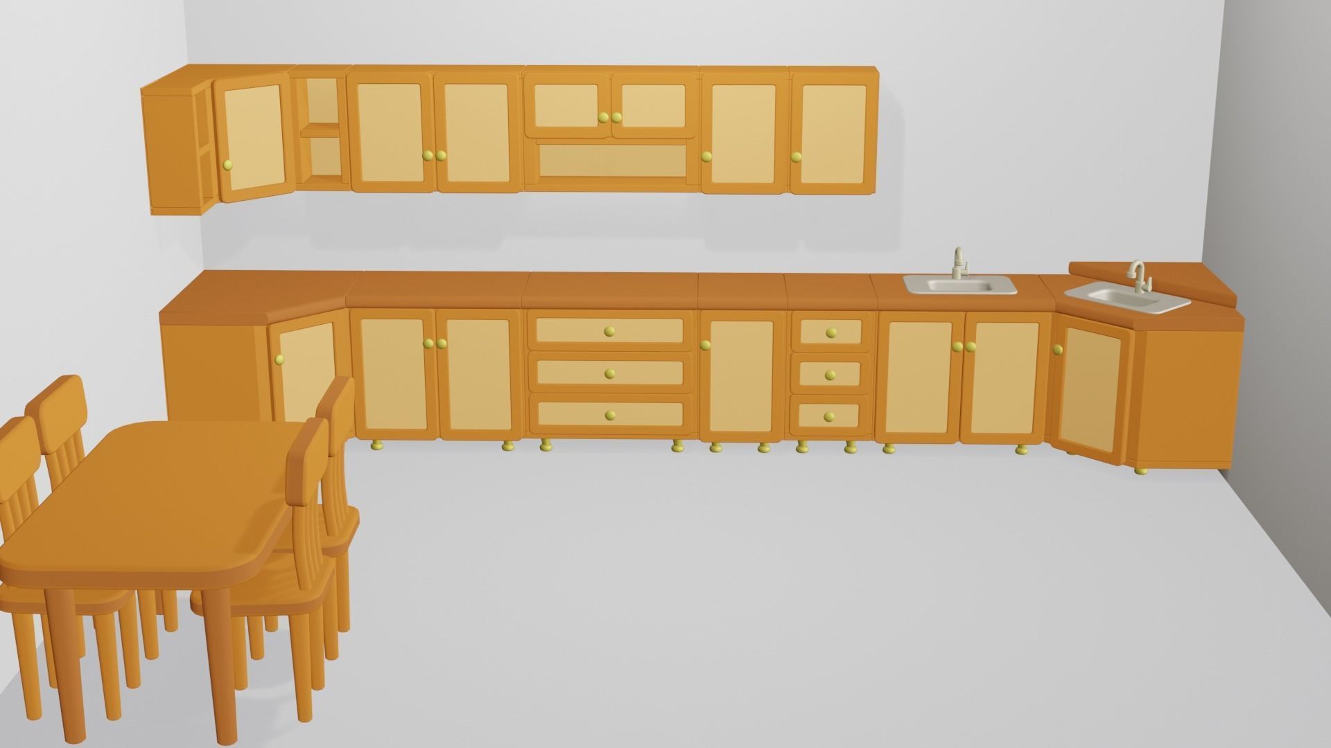 Cartoon modular kitchen Low-poly 3D model_0