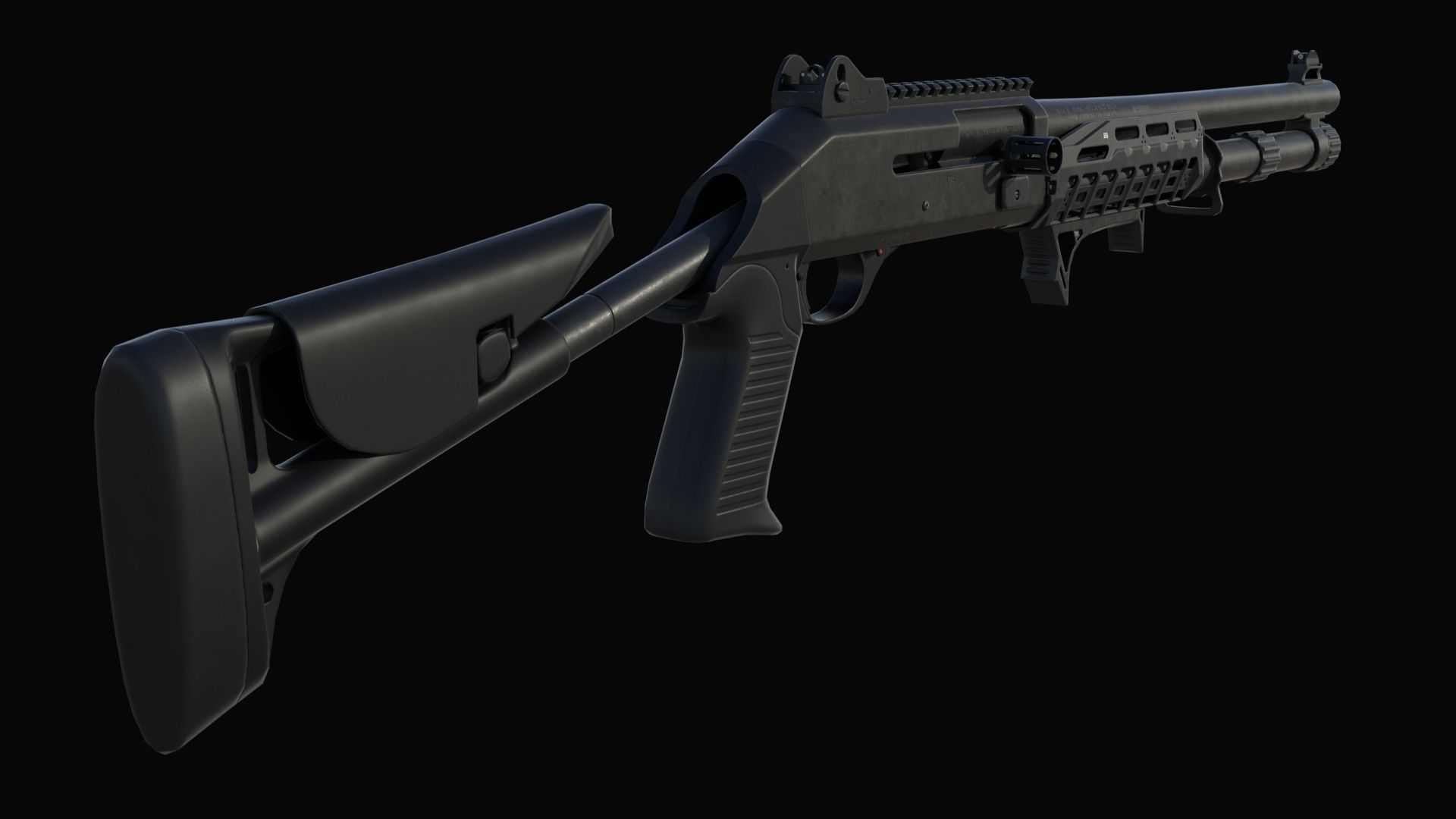 Benelli M4 Shotgun Low-poly 3D model_9