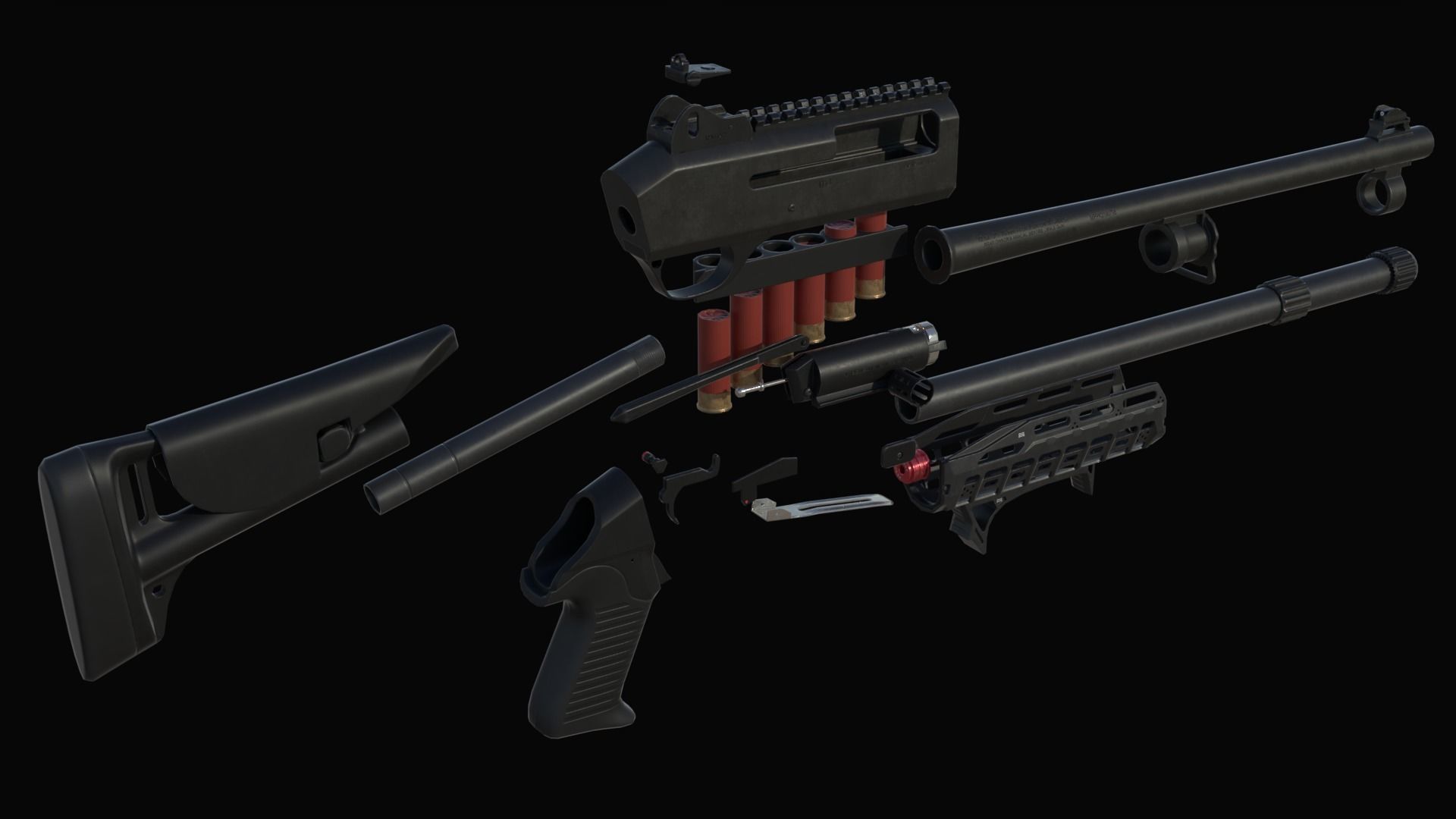 Benelli M4 Shotgun Low-poly 3D model_11