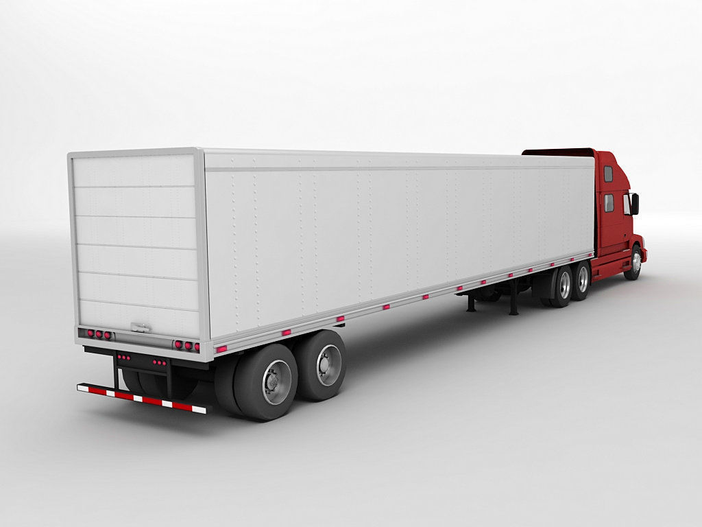 Volvo Semi Truck With Box Trailer 3D model_3