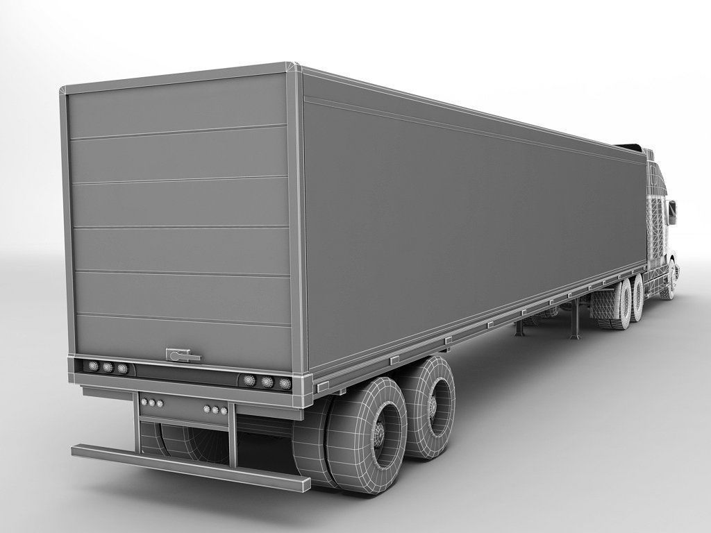 Volvo Semi Truck With Box Trailer 3D model_5