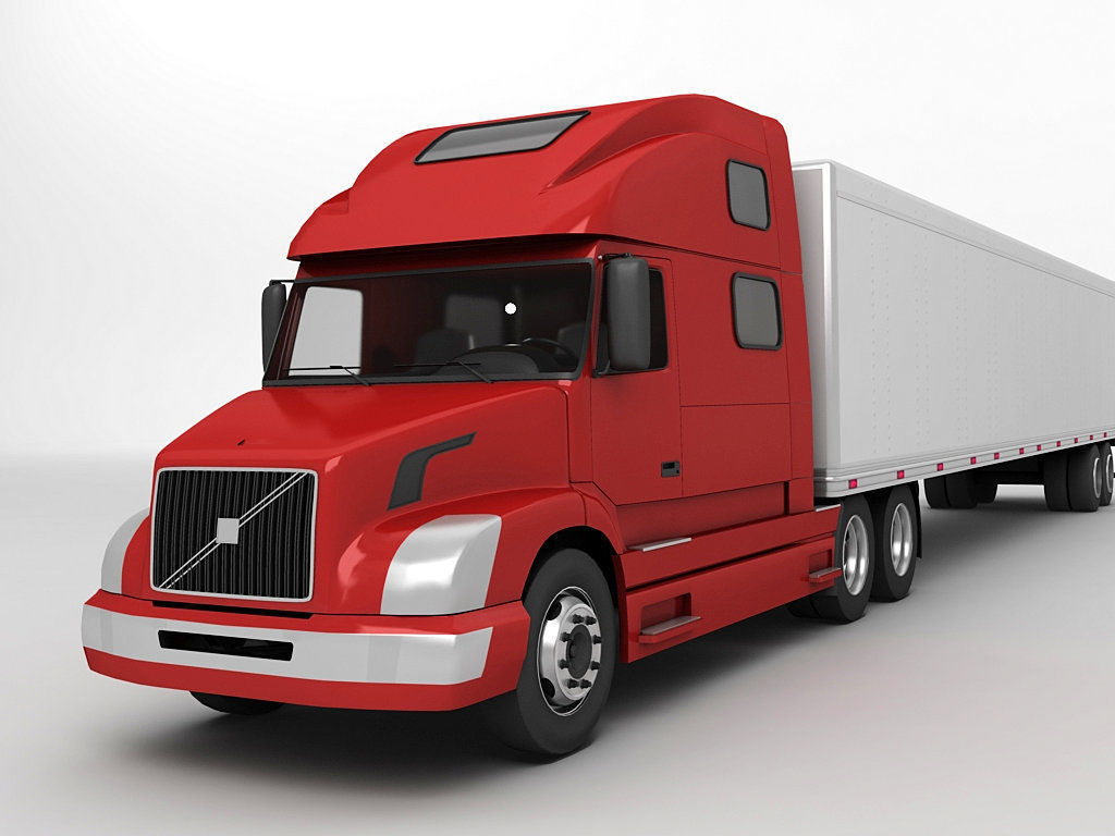Volvo Semi Truck With Box Trailer 3D model_1