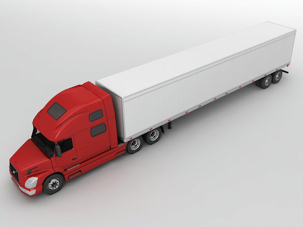 Volvo Semi Truck With Box Trailer 3D model_2