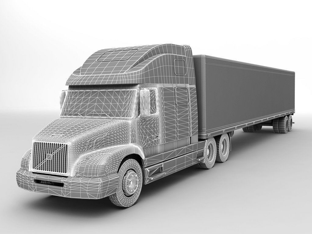 Volvo Semi Truck With Box Trailer 3D model_4