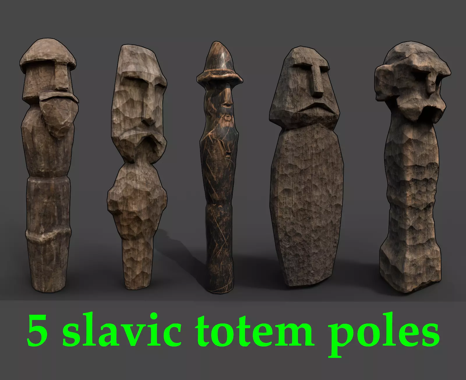 AAA Carved Slavic Wooden Medieval Settlement Totem Statue Pack 3D Model Collection_0