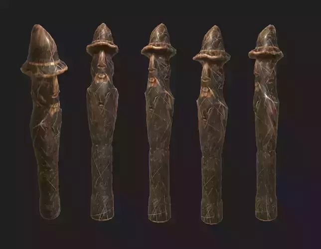 Next Gen AAA Slavic Wooden Medieval Settlement Totem Statue Low-poly 3D model