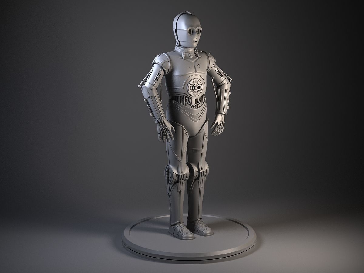 C3PO Star Wars Droid Robot Rigged for MAYA 3D model_6