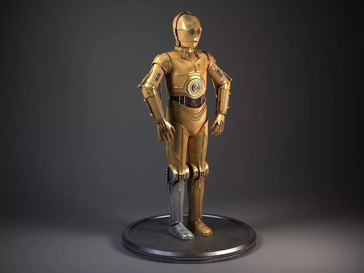 C3PO Star Wars Droid Robot Rigged for MAYA 3D model_0