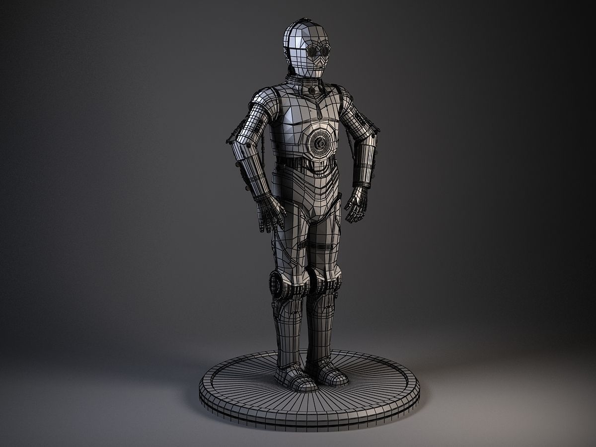 C3PO Star Wars Droid Robot Rigged for MAYA 3D model_8