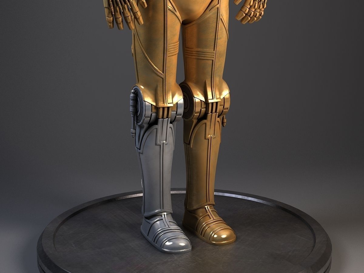 C3PO Star Wars Droid Robot Rigged for MAYA 3D model_3
