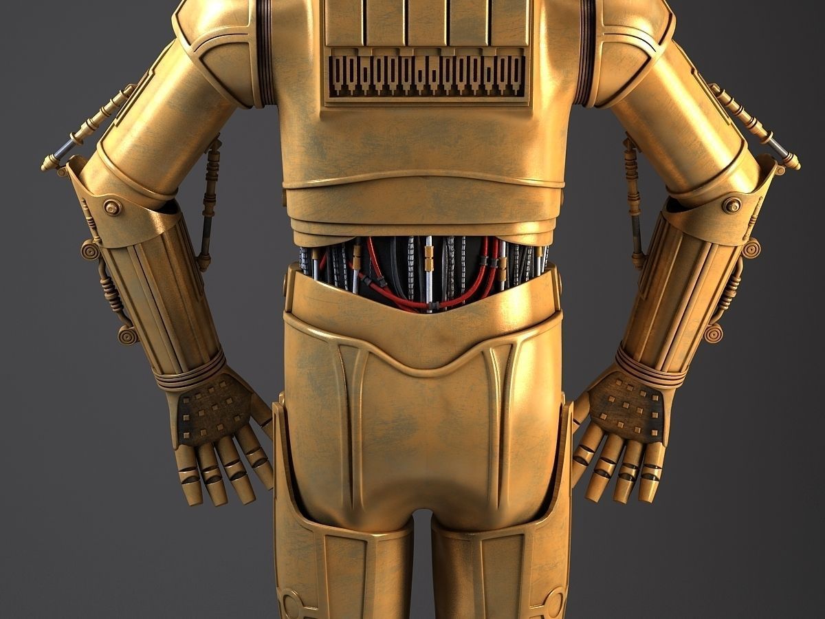 C3PO Star Wars Droid Robot Rigged for MAYA 3D model_9