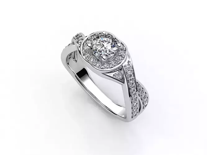 aj-019 diamond halo engagement ring gold