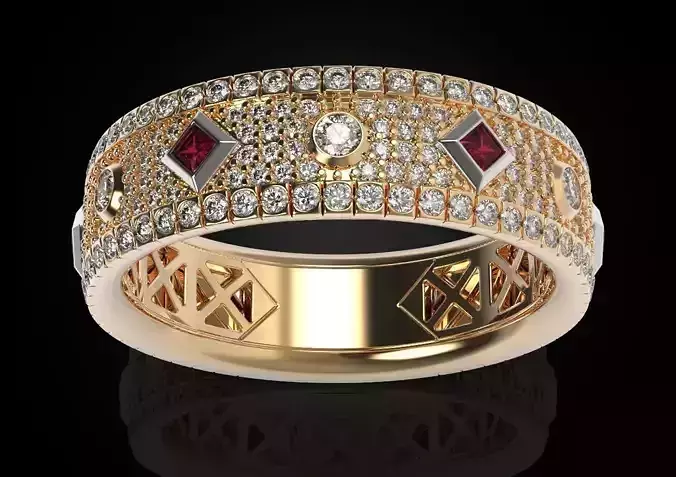 Stylish womens engagement ring with precious stones 489