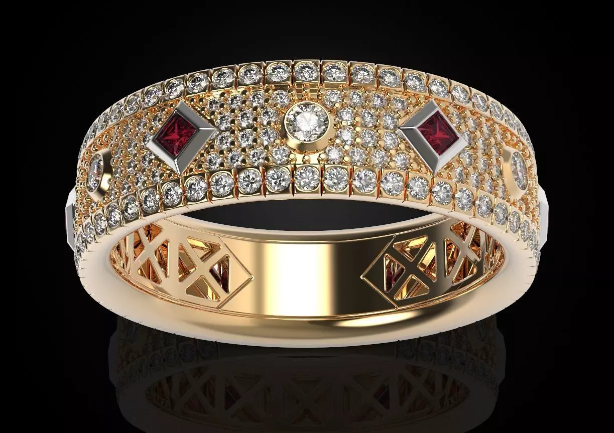 Stylish womens engagement ring with precious stones 489 3D print model