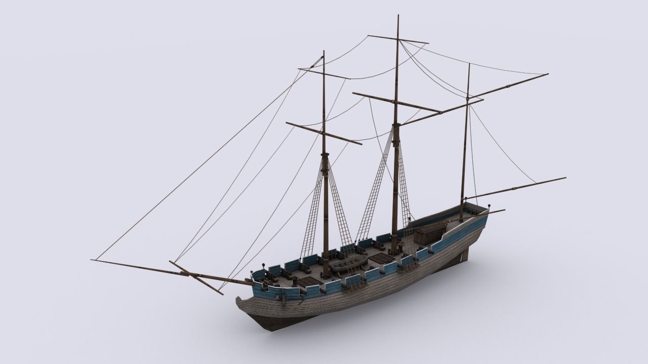 schooner 1 sailing ship Low-poly 3D model_5