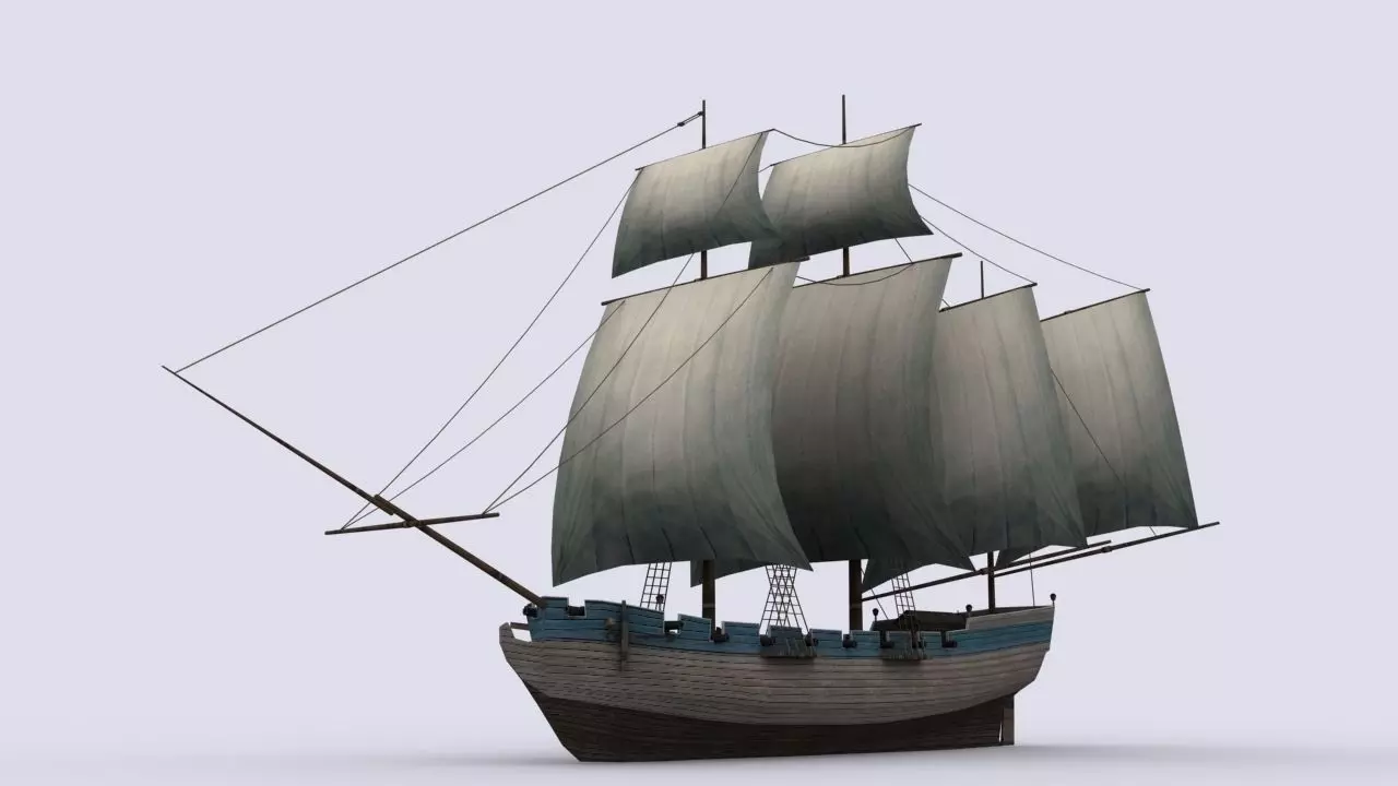 schooner 1 sailing ship Low-poly 3D model_0
