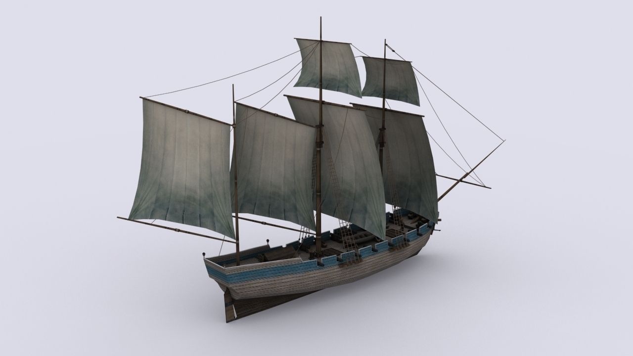 schooner 1 sailing ship Low-poly 3D model_1