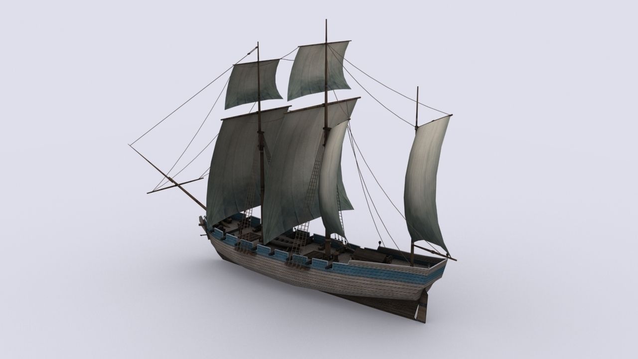 schooner 1 sailing ship Low-poly 3D model_3