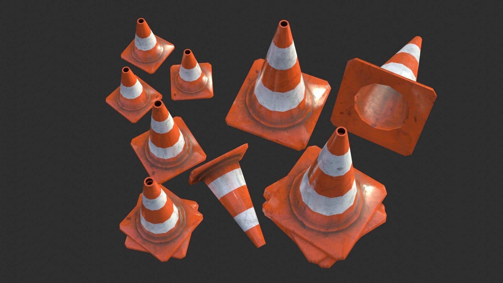Traffic Cone Assets 01 Low-poly 3D model_7