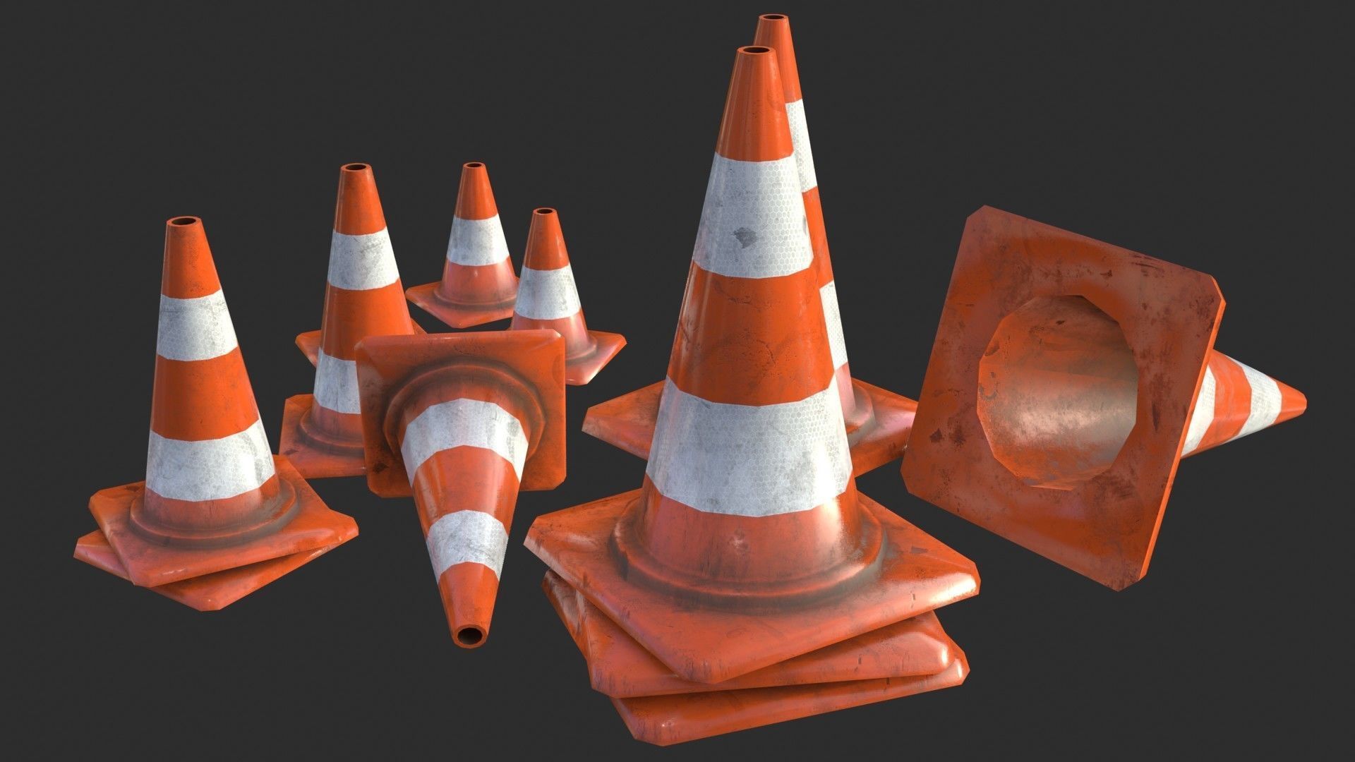 Traffic Cone Assets 01 Low-poly 3D model_6